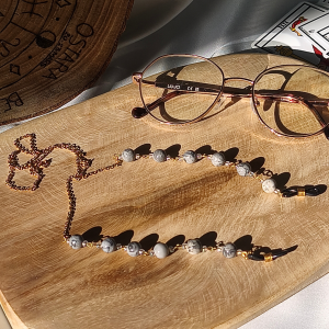 Chaîne de lunettes jaspe feuille d'argent – finition dorée ou argentée