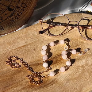 Chaîne de lunettes quartz rose – finition dorée ou argentée