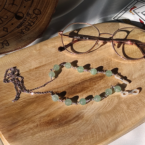 Chaîne de lunettes aventurine verte – finition dorée ou argentée