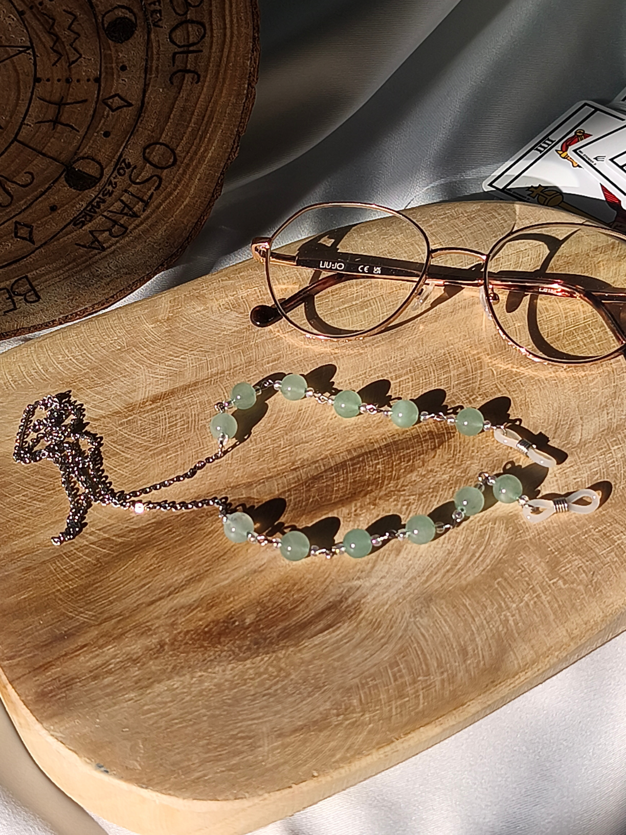Chaîne de lunettes aventurine verte – finition dorée ou argentée