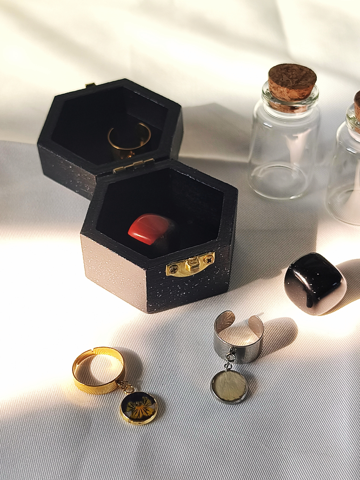 Boîte à bijoux lune et fleur