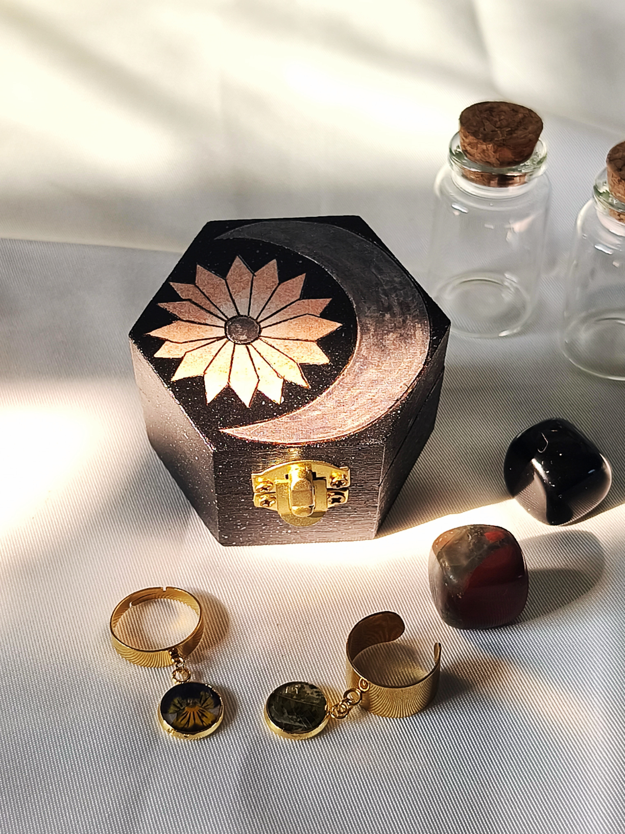 Boîte à bijoux lune et fleur