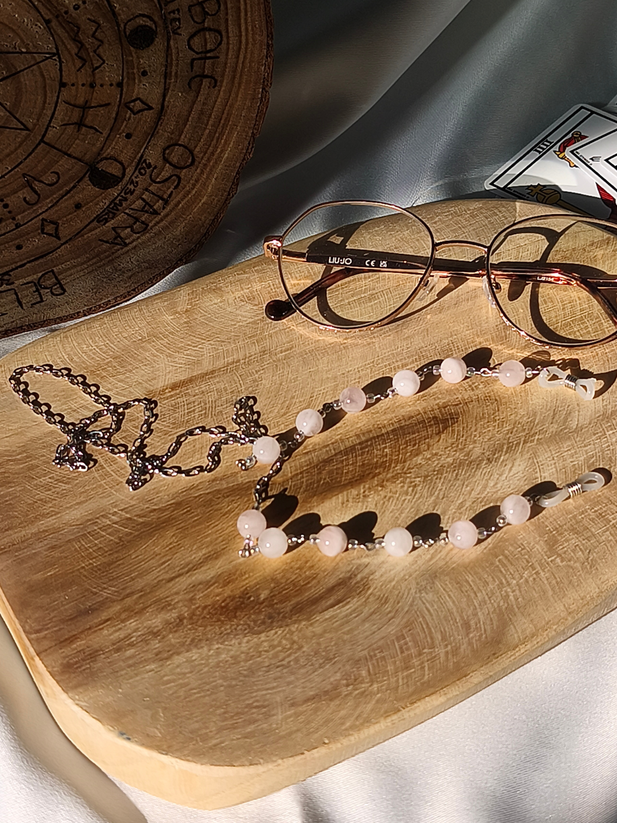 Chaîne de lunettes quartz rose – finition dorée ou argentée