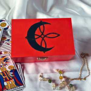 Boîte à bijoux lune verte et nœud de sorcière