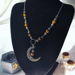 Collier œil de tigre et opale d'Afrique – finition argentée