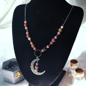 Collier rhodonite – finition argentée