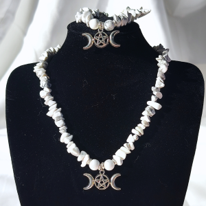 Collier et bracelet chips howlite – finition argentée