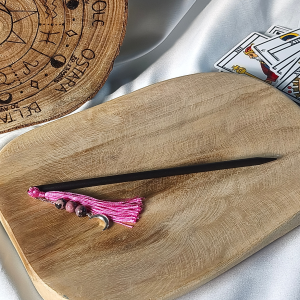 Pic à cheveux rhodonite – bois et finition argentée